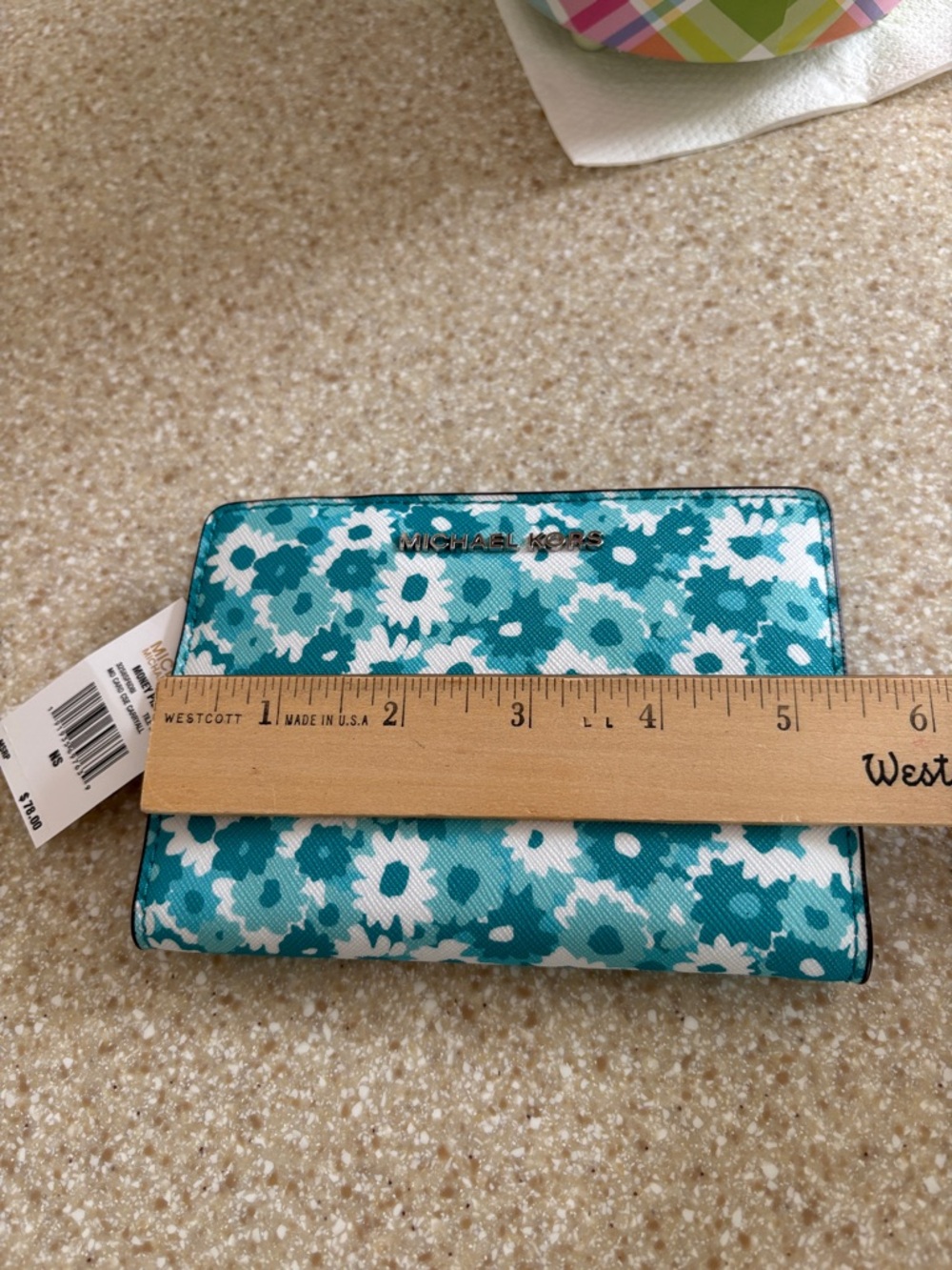 Michael Kors Teal Floral Medium Card Case Wallet - Picture 9 of 10